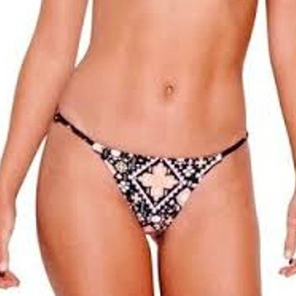 Seafolly Women's Rio Inka Gypsy Adjustable Band Bikini Bottoms Sz 2 Black Multi - Picture 1 of 5